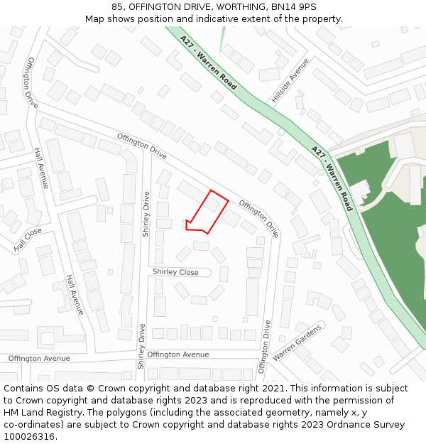 85, OFFINGTON DRIVE, WORTHING, BN14 9PS: Location map and indicative extent of plot