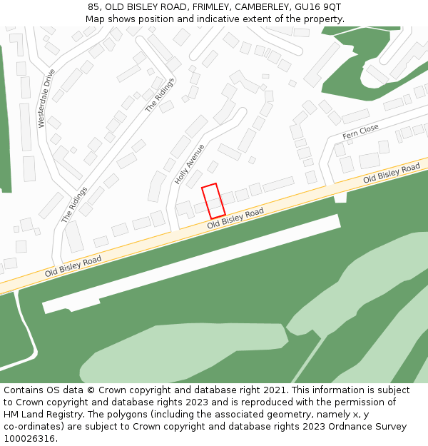 85, OLD BISLEY ROAD, FRIMLEY, CAMBERLEY, GU16 9QT: Location map and indicative extent of plot