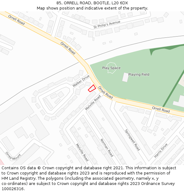 85, ORRELL ROAD, BOOTLE, L20 6DX: Location map and indicative extent of plot