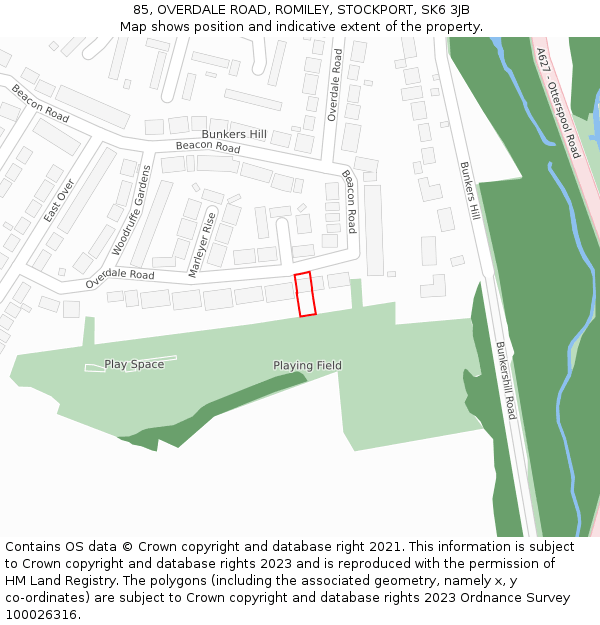 85, OVERDALE ROAD, ROMILEY, STOCKPORT, SK6 3JB: Location map and indicative extent of plot