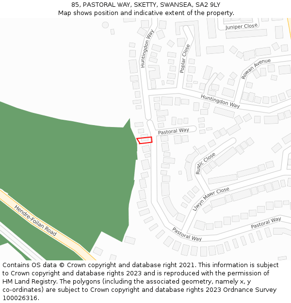 85, PASTORAL WAY, SKETTY, SWANSEA, SA2 9LY: Location map and indicative extent of plot