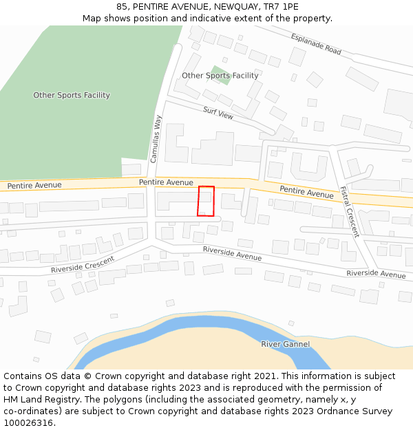 85, PENTIRE AVENUE, NEWQUAY, TR7 1PE: Location map and indicative extent of plot