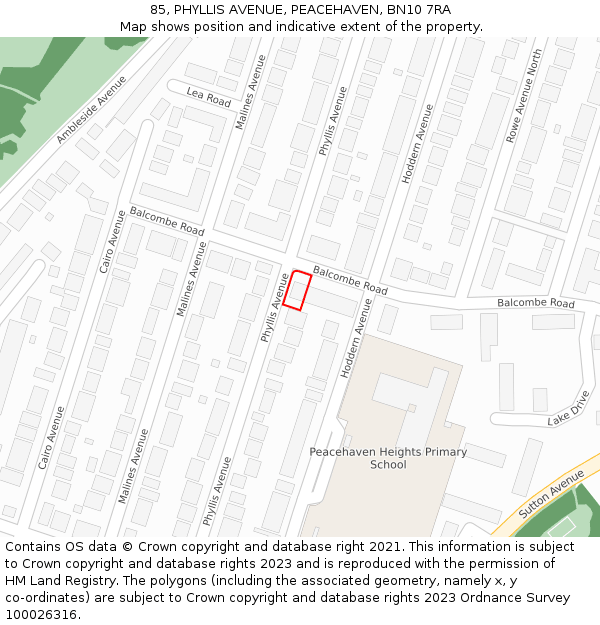 85, PHYLLIS AVENUE, PEACEHAVEN, BN10 7RA: Location map and indicative extent of plot