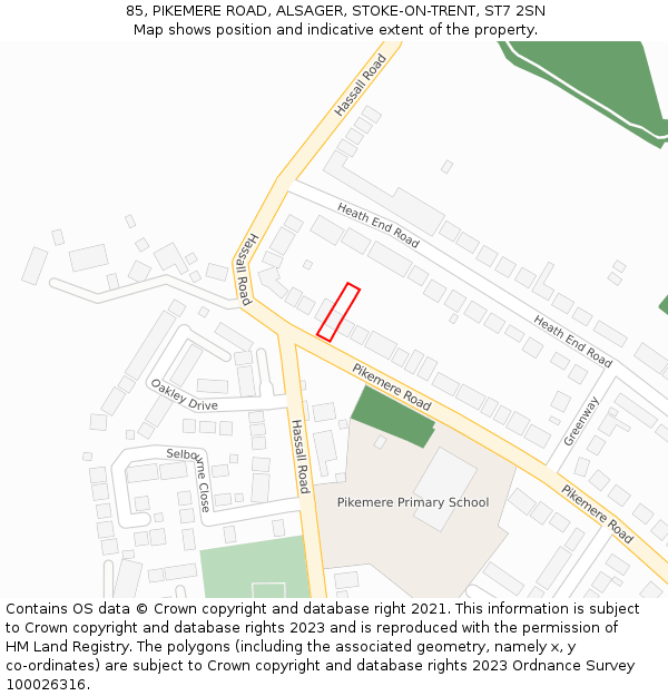 85, PIKEMERE ROAD, ALSAGER, STOKE-ON-TRENT, ST7 2SN: Location map and indicative extent of plot