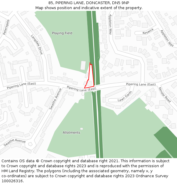 85, PIPERING LANE, DONCASTER, DN5 9NP: Location map and indicative extent of plot