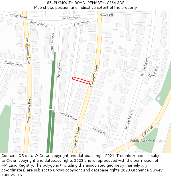 85, PLYMOUTH ROAD, PENARTH, CF64 3DE: Location map and indicative extent of plot