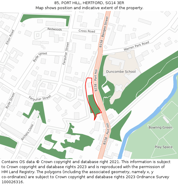 85, PORT HILL, HERTFORD, SG14 3ER: Location map and indicative extent of plot