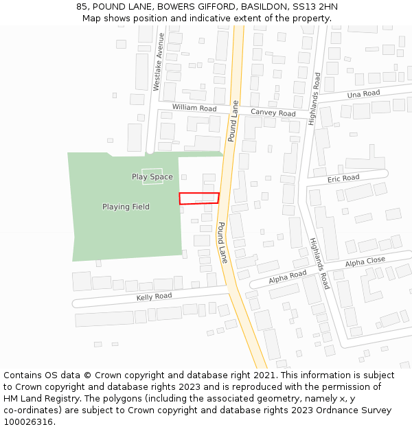 85, POUND LANE, BOWERS GIFFORD, BASILDON, SS13 2HN: Location map and indicative extent of plot