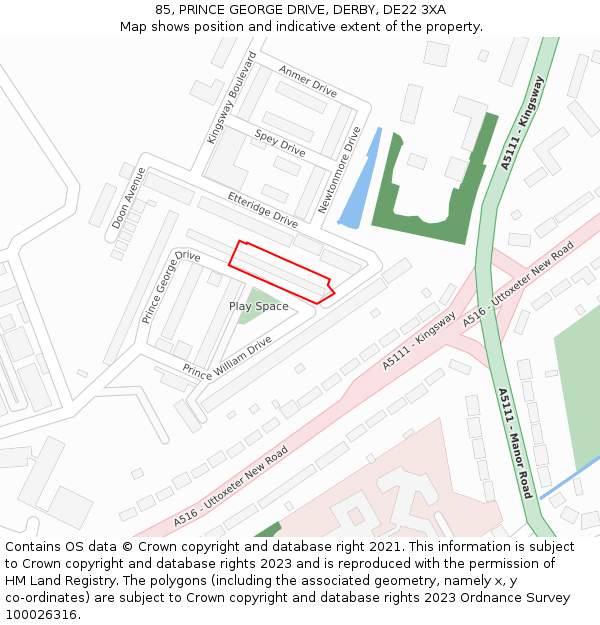 85, PRINCE GEORGE DRIVE, DERBY, DE22 3XA: Location map and indicative extent of plot