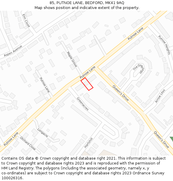 85, PUTNOE LANE, BEDFORD, MK41 9AQ: Location map and indicative extent of plot