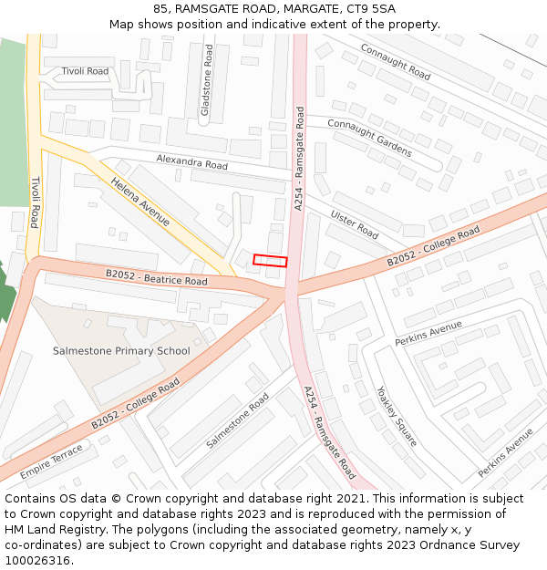 85, RAMSGATE ROAD, MARGATE, CT9 5SA: Location map and indicative extent of plot