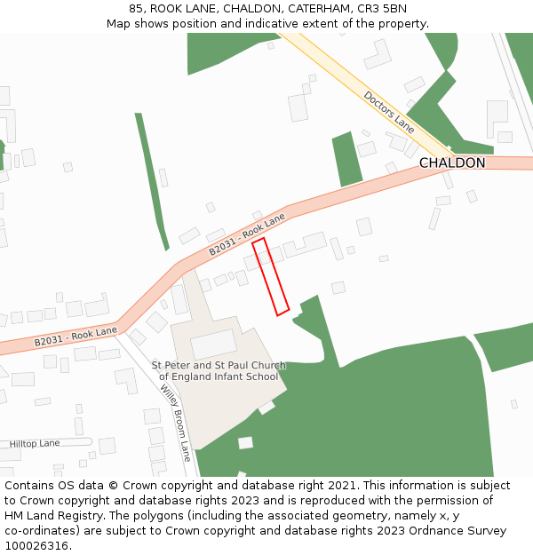 85, ROOK LANE, CHALDON, CATERHAM, CR3 5BN: Location map and indicative extent of plot