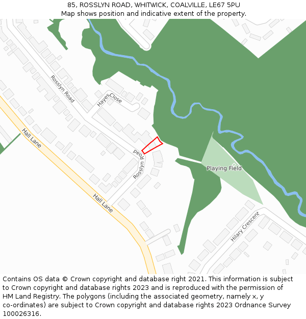 85, ROSSLYN ROAD, WHITWICK, COALVILLE, LE67 5PU: Location map and indicative extent of plot