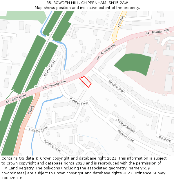 85, ROWDEN HILL, CHIPPENHAM, SN15 2AW: Location map and indicative extent of plot