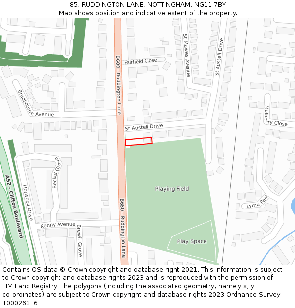 85, RUDDINGTON LANE, NOTTINGHAM, NG11 7BY: Location map and indicative extent of plot