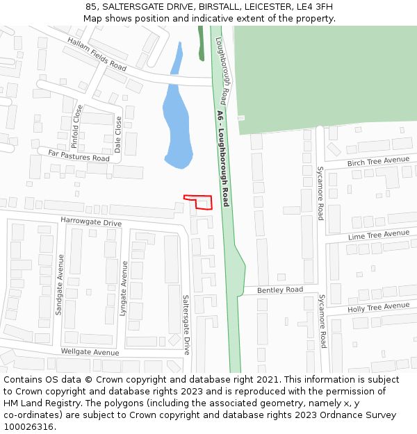 85, SALTERSGATE DRIVE, BIRSTALL, LEICESTER, LE4 3FH: Location map and indicative extent of plot