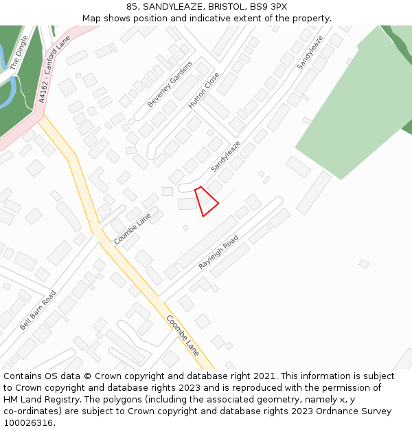 85, SANDYLEAZE, BRISTOL, BS9 3PX: Location map and indicative extent of plot