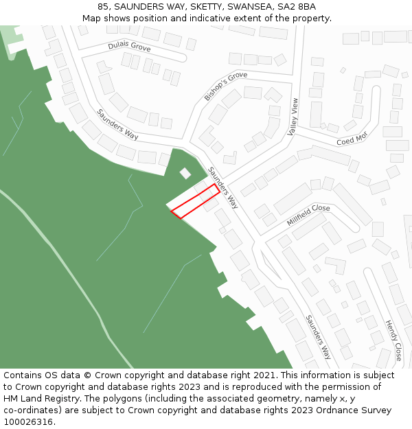 85, SAUNDERS WAY, SKETTY, SWANSEA, SA2 8BA: Location map and indicative extent of plot