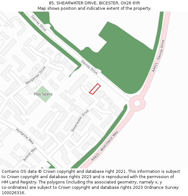 85, SHEARWATER DRIVE, BICESTER, OX26 6YR: Location map and indicative extent of plot