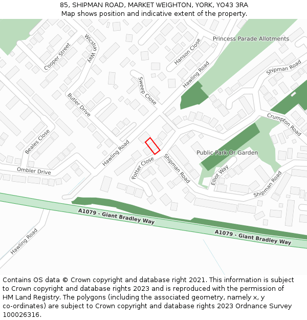 85, SHIPMAN ROAD, MARKET WEIGHTON, YORK, YO43 3RA: Location map and indicative extent of plot