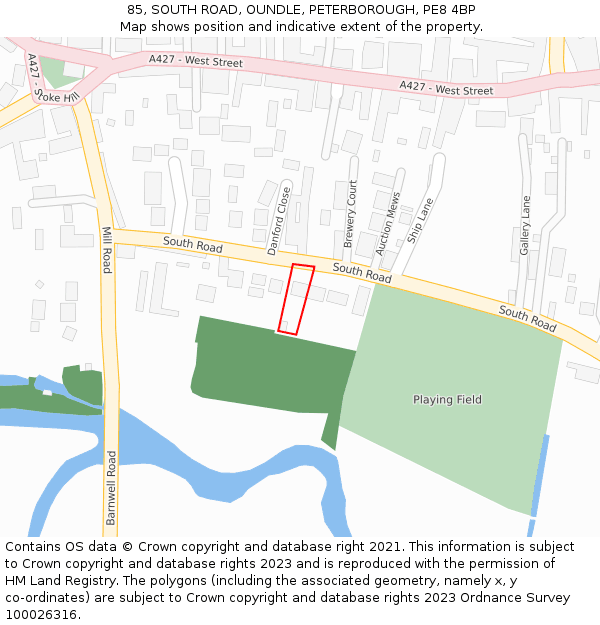 85, SOUTH ROAD, OUNDLE, PETERBOROUGH, PE8 4BP: Location map and indicative extent of plot