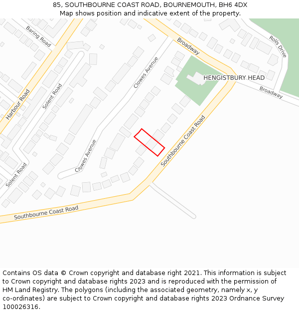 85, SOUTHBOURNE COAST ROAD, BOURNEMOUTH, BH6 4DX: Location map and indicative extent of plot