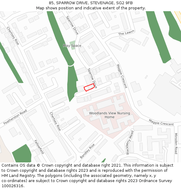 85, SPARROW DRIVE, STEVENAGE, SG2 9FB: Location map and indicative extent of plot