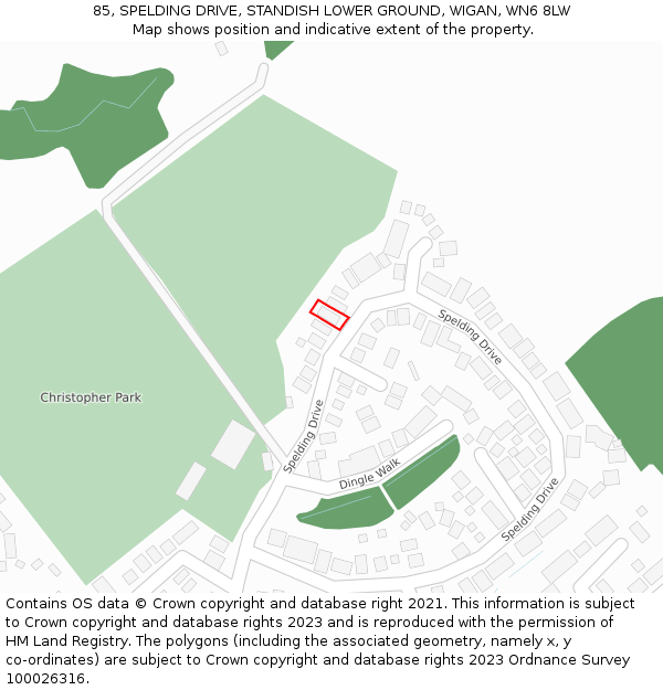 85, SPELDING DRIVE, STANDISH LOWER GROUND, WIGAN, WN6 8LW: Location map and indicative extent of plot