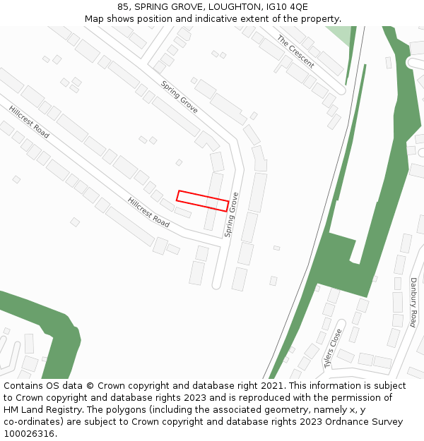 85, SPRING GROVE, LOUGHTON, IG10 4QE: Location map and indicative extent of plot