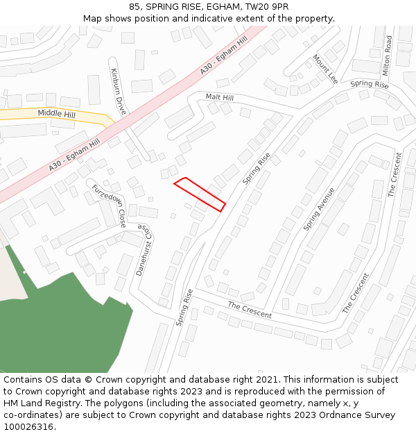 85, SPRING RISE, EGHAM, TW20 9PR: Location map and indicative extent of plot