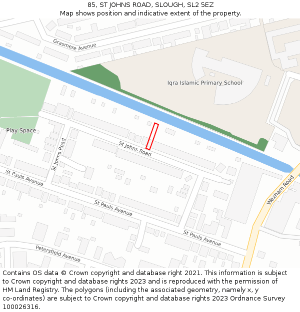 85, ST JOHNS ROAD, SLOUGH, SL2 5EZ: Location map and indicative extent of plot