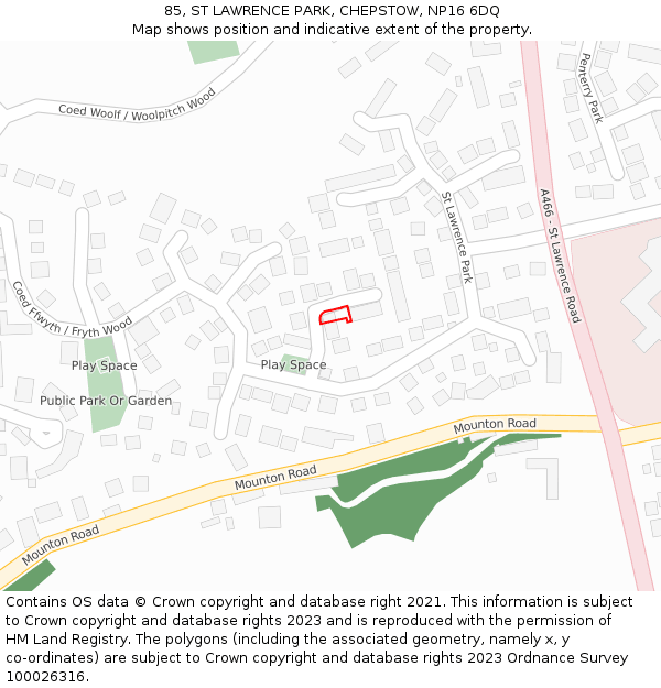 85, ST LAWRENCE PARK, CHEPSTOW, NP16 6DQ: Location map and indicative extent of plot