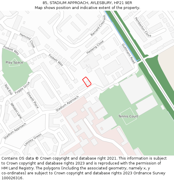 85, STADIUM APPROACH, AYLESBURY, HP21 9ER: Location map and indicative extent of plot