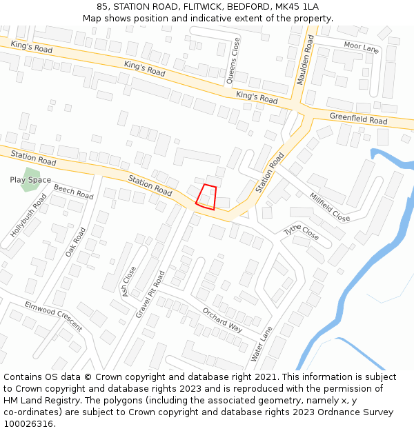 85, STATION ROAD, FLITWICK, BEDFORD, MK45 1LA: Location map and indicative extent of plot