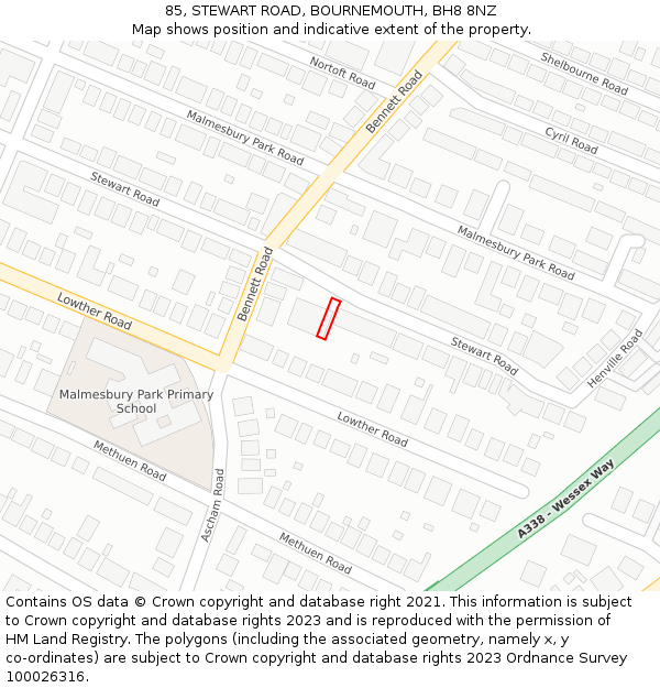 85, STEWART ROAD, BOURNEMOUTH, BH8 8NZ: Location map and indicative extent of plot