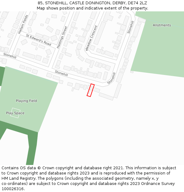 85, STONEHILL, CASTLE DONINGTON, DERBY, DE74 2LZ: Location map and indicative extent of plot