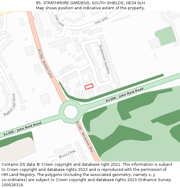 85, STRATHMORE GARDENS, SOUTH SHIELDS, NE34 0LH: Location map and indicative extent of plot