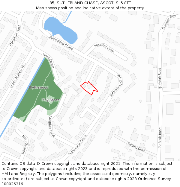 85, SUTHERLAND CHASE, ASCOT, SL5 8TE: Location map and indicative extent of plot