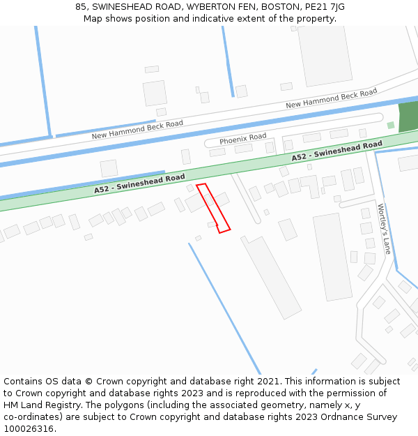 85, SWINESHEAD ROAD, WYBERTON FEN, BOSTON, PE21 7JG: Location map and indicative extent of plot