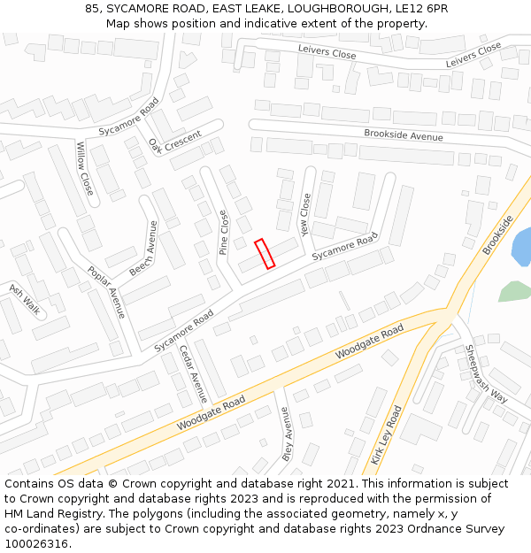 85, SYCAMORE ROAD, EAST LEAKE, LOUGHBOROUGH, LE12 6PR: Location map and indicative extent of plot