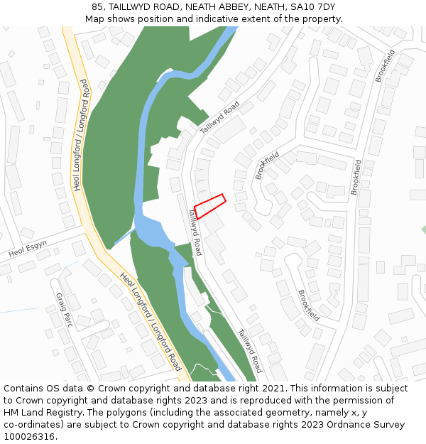 85, TAILLWYD ROAD, NEATH ABBEY, NEATH, SA10 7DY: Location map and indicative extent of plot