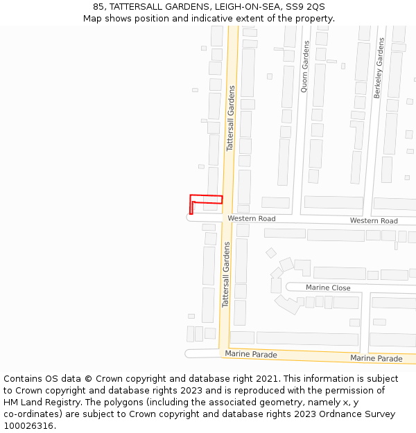 85, TATTERSALL GARDENS, LEIGH-ON-SEA, SS9 2QS: Location map and indicative extent of plot