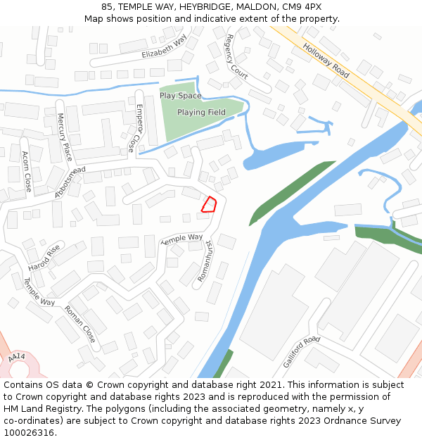 85, TEMPLE WAY, HEYBRIDGE, MALDON, CM9 4PX: Location map and indicative extent of plot