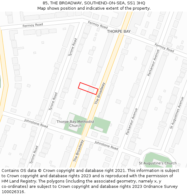 85, THE BROADWAY, SOUTHEND-ON-SEA, SS1 3HQ: Location map and indicative extent of plot