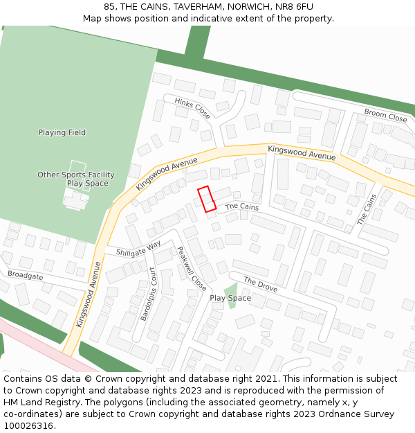 85, THE CAINS, TAVERHAM, NORWICH, NR8 6FU: Location map and indicative extent of plot