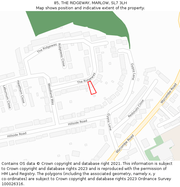 85, THE RIDGEWAY, MARLOW, SL7 3LH: Location map and indicative extent of plot