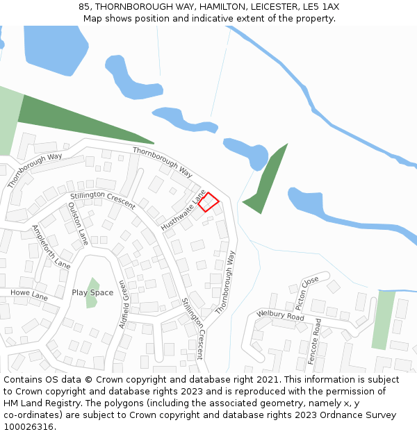 85, THORNBOROUGH WAY, HAMILTON, LEICESTER, LE5 1AX: Location map and indicative extent of plot