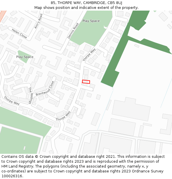 85, THORPE WAY, CAMBRIDGE, CB5 8UJ: Location map and indicative extent of plot