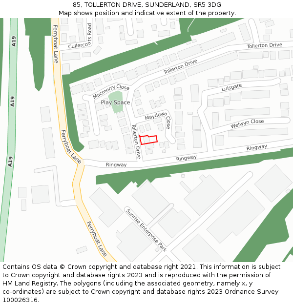 85, TOLLERTON DRIVE, SUNDERLAND, SR5 3DG: Location map and indicative extent of plot