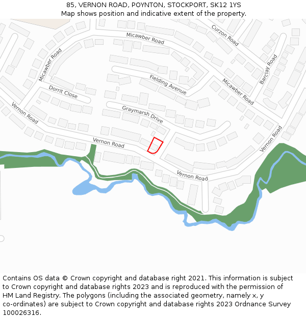 85, VERNON ROAD, POYNTON, STOCKPORT, SK12 1YS: Location map and indicative extent of plot
